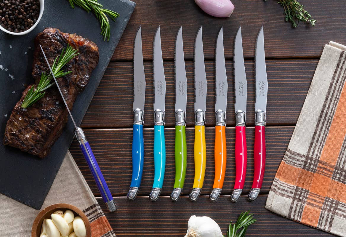 French Home Set of 8 Laguiole Steak Knives, Rainbow Colors - Image 4