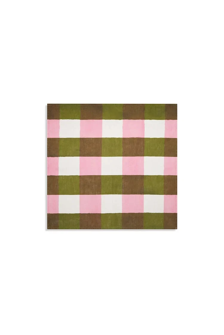 Gingham Napkins - Rose Pink & Avocado S/4