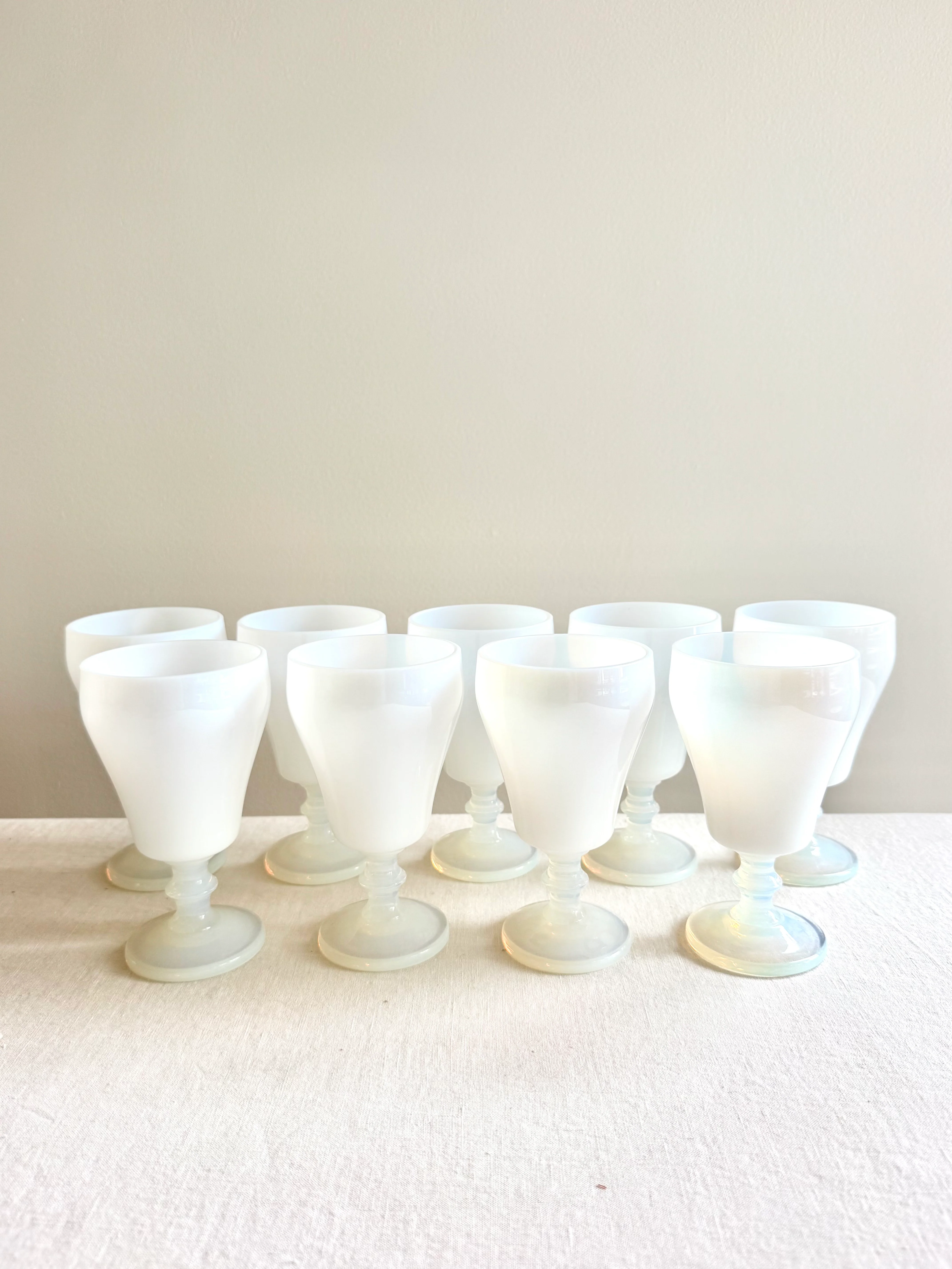 Historic White Opaline Goblets - S/9