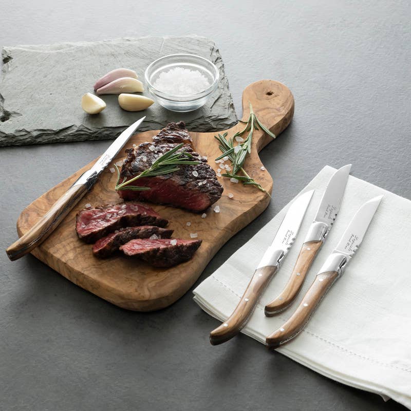 Laguiole Connoisseur Steak Knives Set of 4 Olive Wood - Image 4