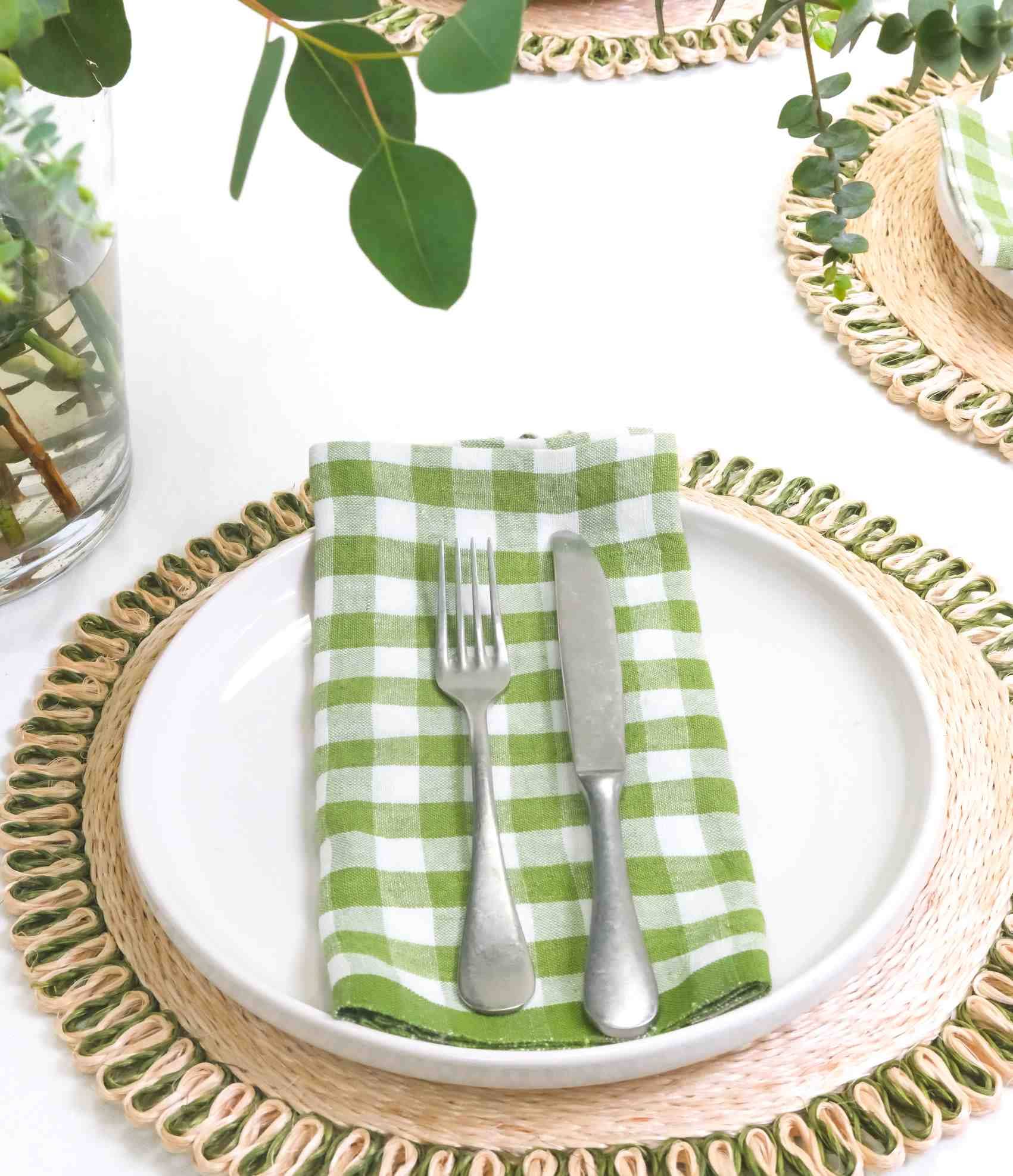 Gingham Belgian Linen Napkin- Basil - Set of 4 - Image 9