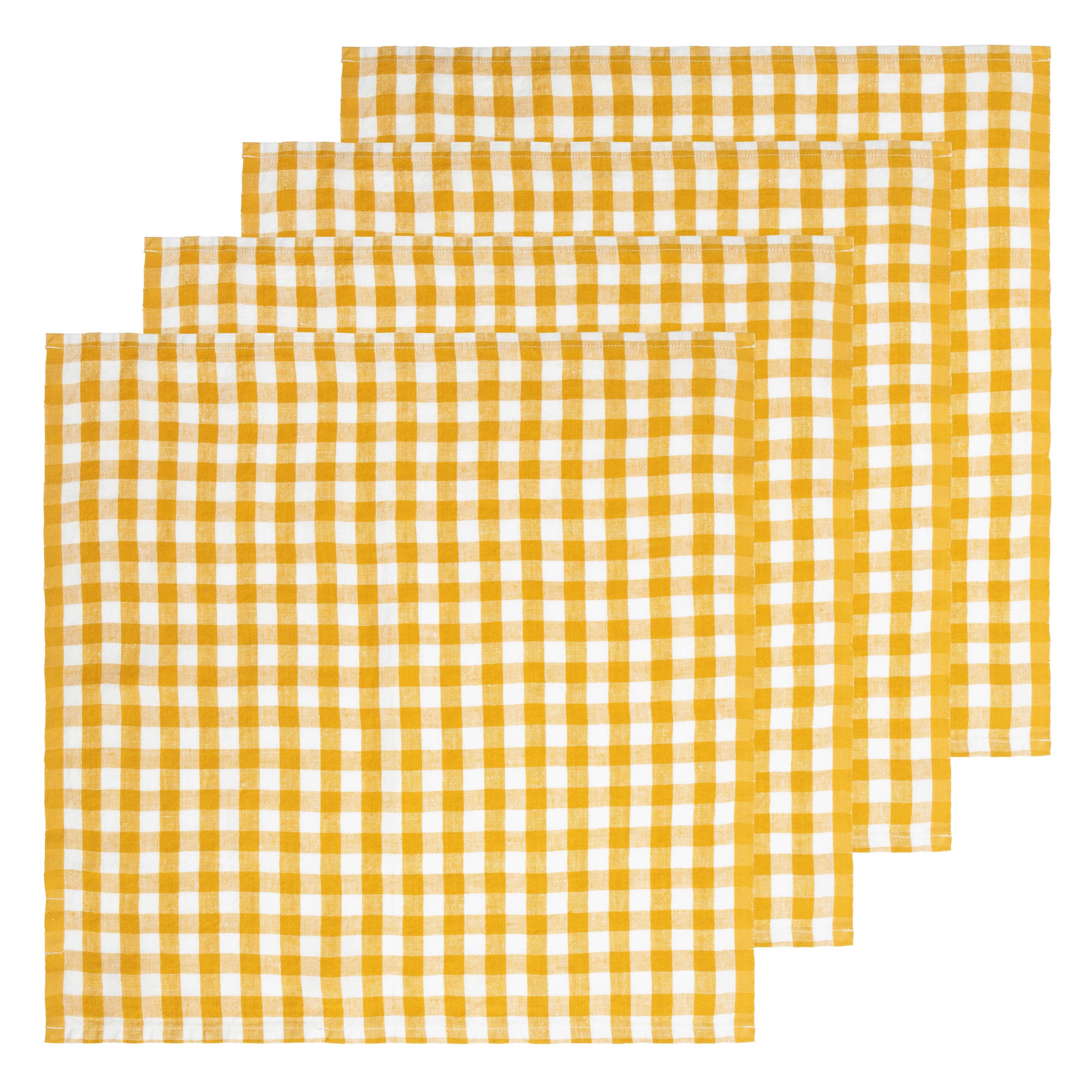 Gingham Belgian Linen Napkin - Mustard - Set of 4 - Image 5