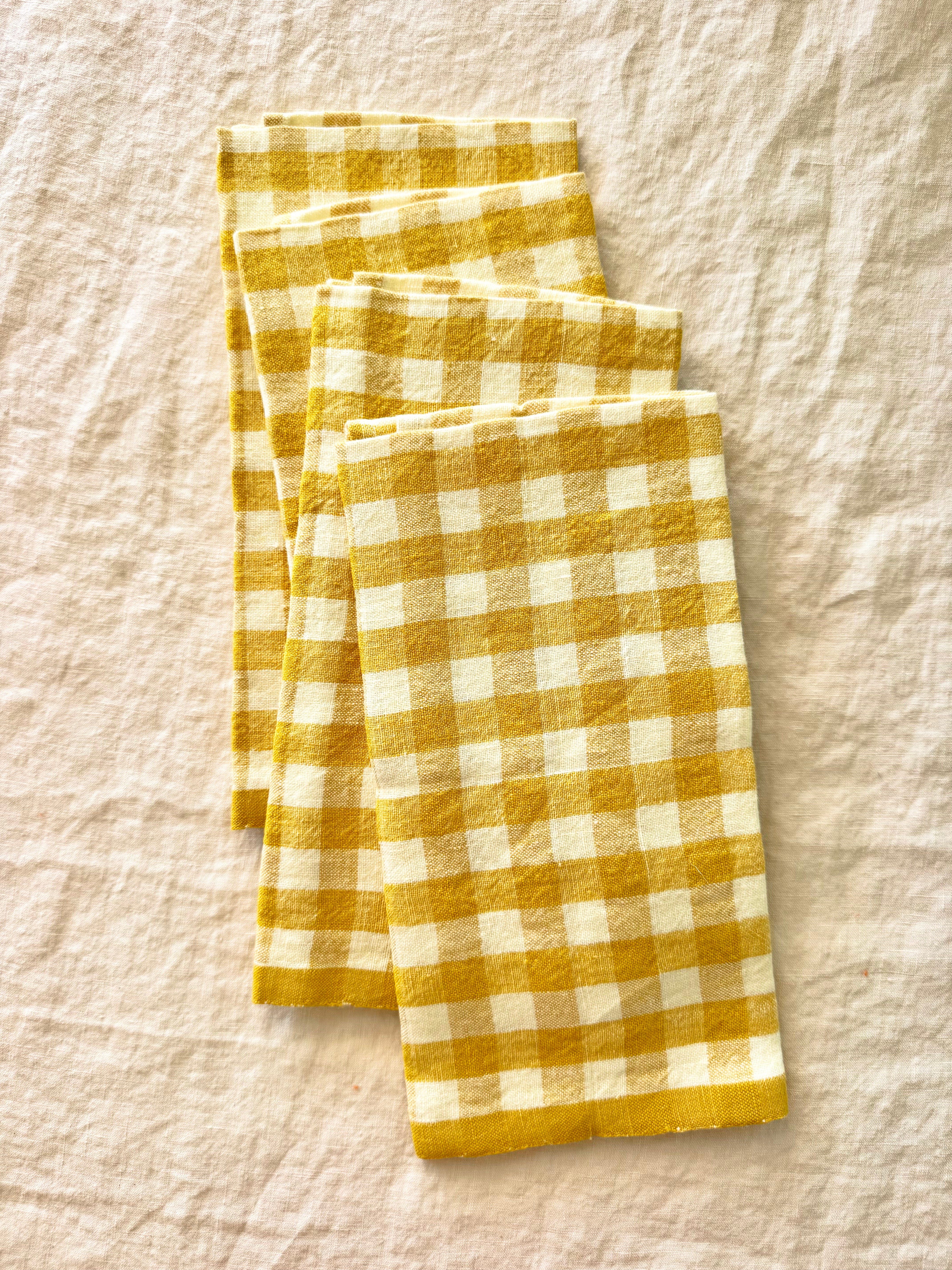 Gingham Belgian Linen Napkin - Mustard - Set of 4 - Image 9