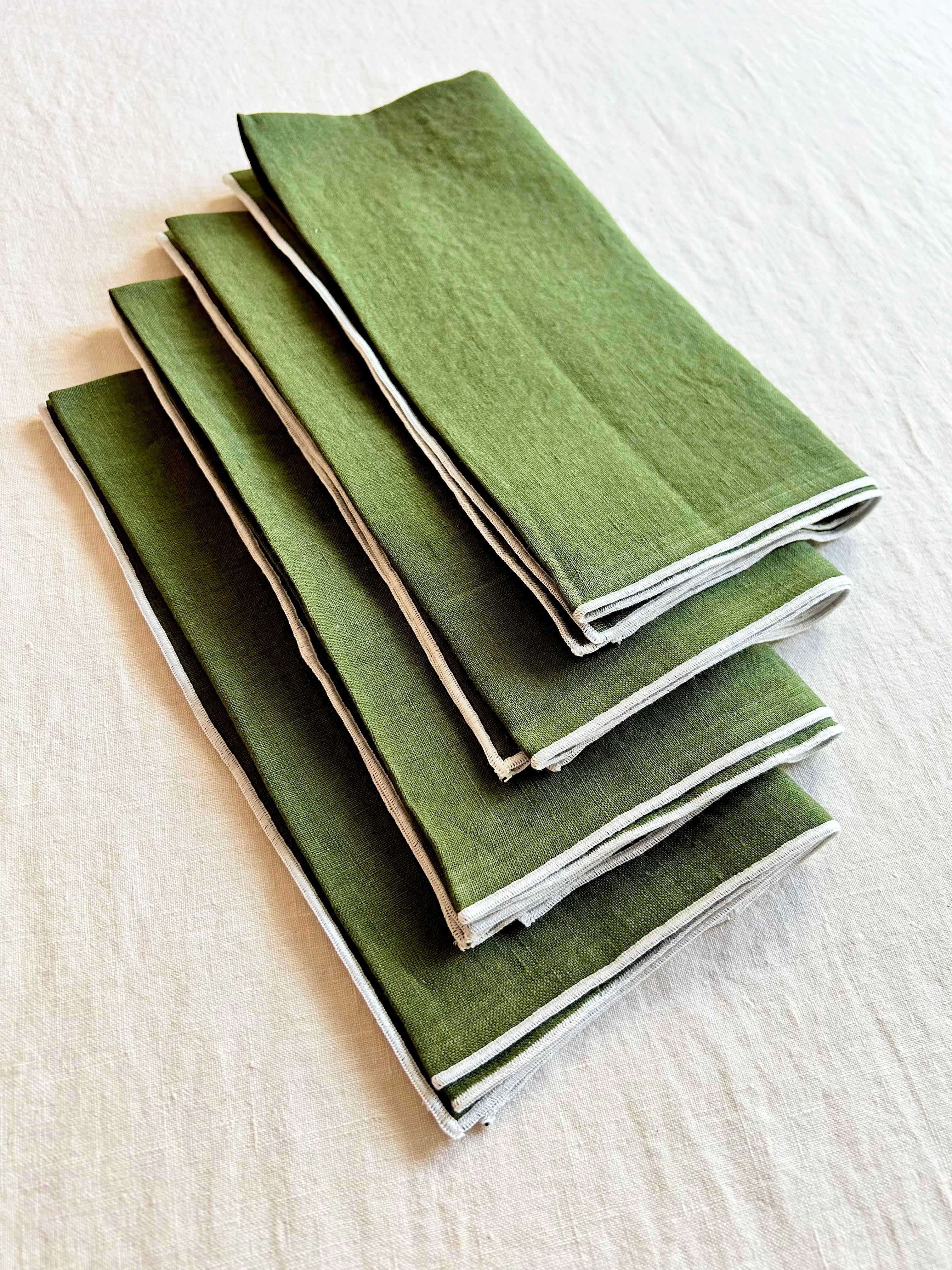 PRE-ORDER - Rolled Edge Forest & White Napkins - S/4 - Image 2