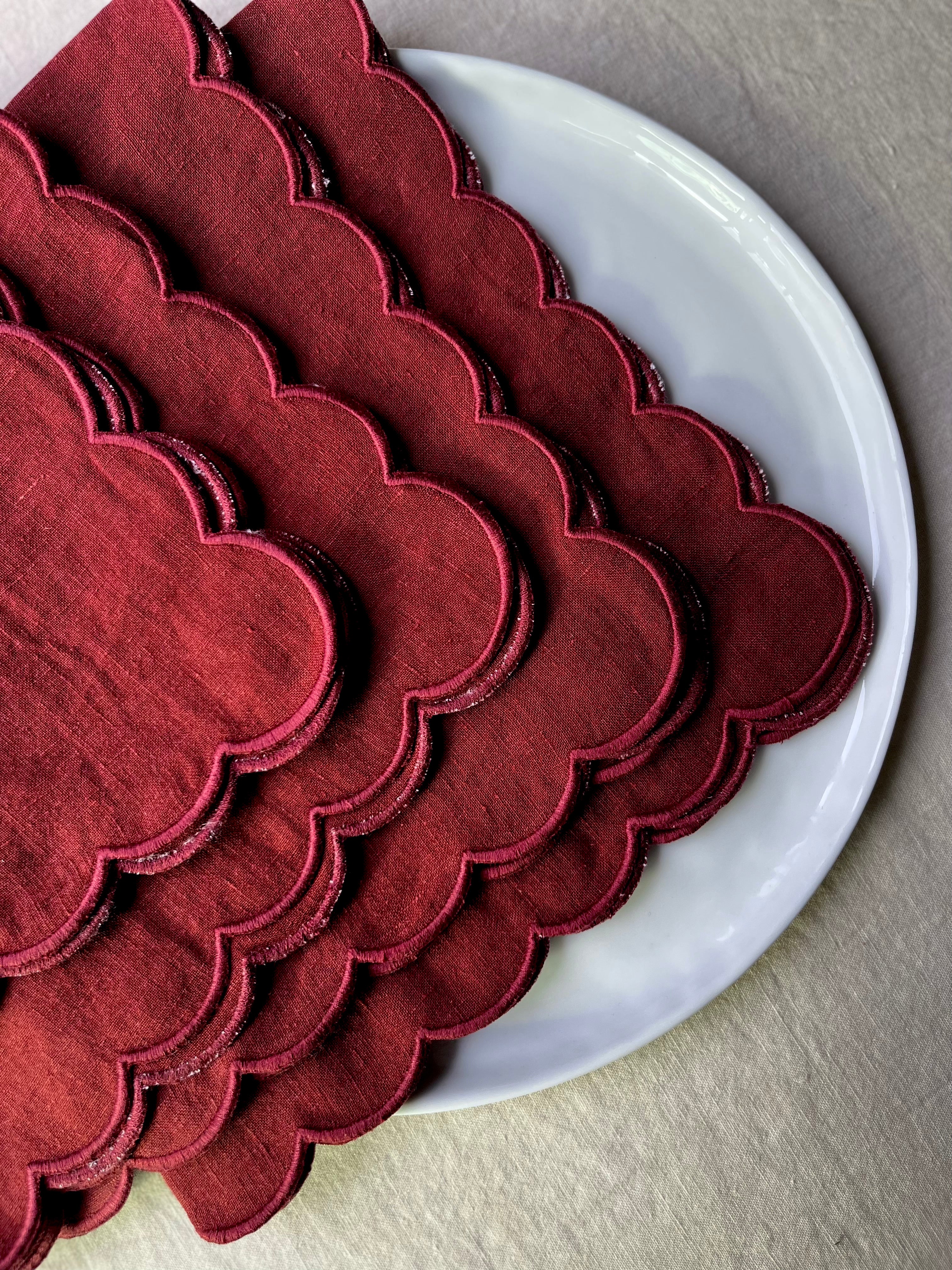 PRE-ORDER - Scalloped Bordeaux Napkins - S/4 - Image 2