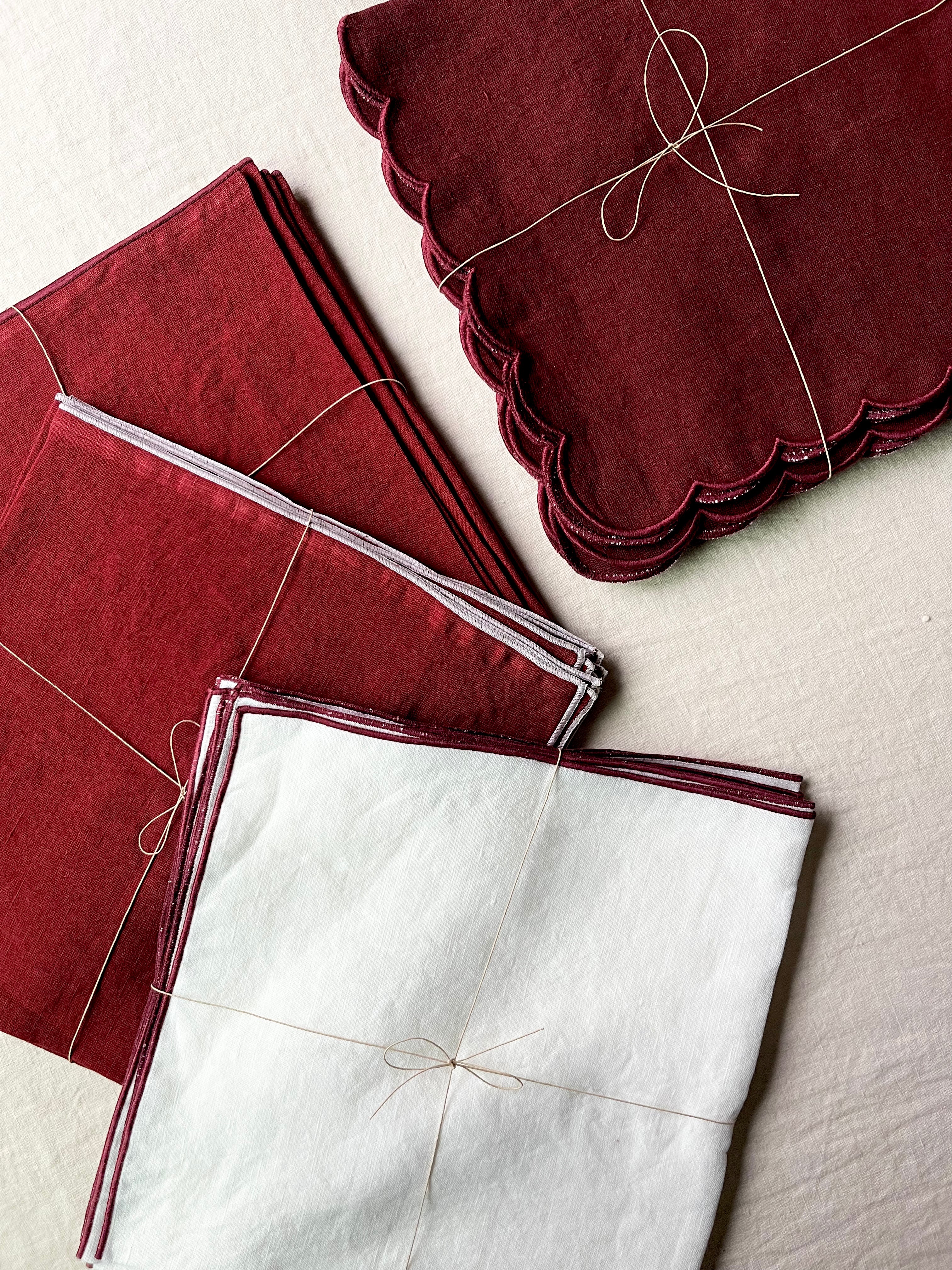 PRE-ORDER - Scalloped Bordeaux Napkins - S/4 - Image 3